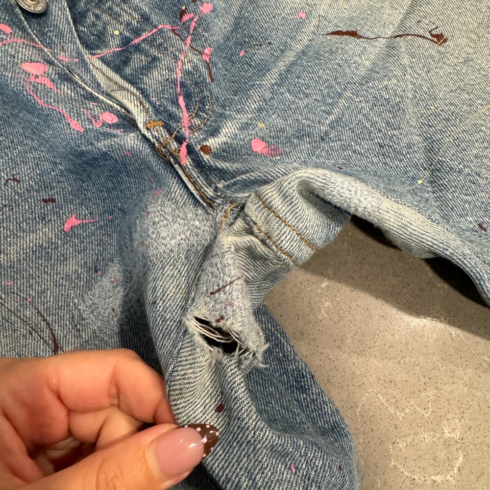 Gallery Dept Blue Straight Leg Jeans with Pink and Yellow Accents - Picture 2 of 6